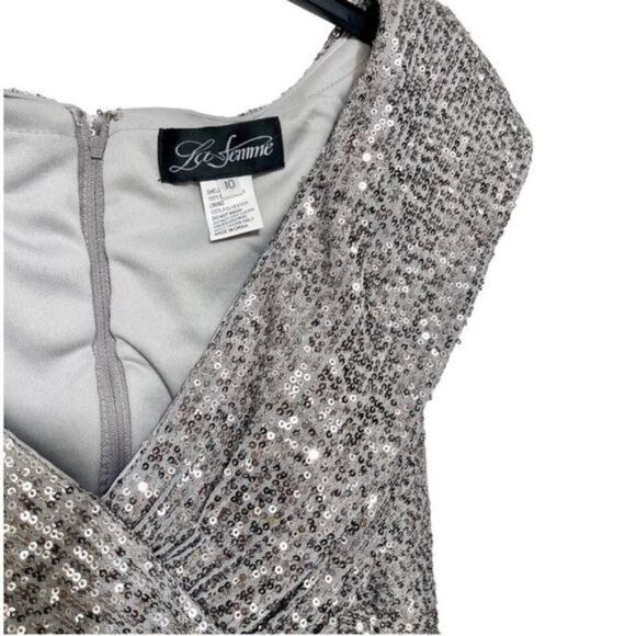 New La Femme Sequin Faux Wrap Cocktail Dress Size 10 - Picture 10 of 11